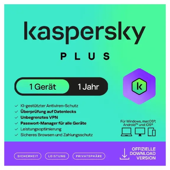Kaspersky Plus 1 Gerät, 1 Jahr